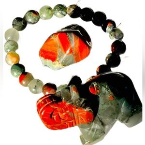 Bloodstone SET AAA GRADE STUNNING 🤩 LUCKY 🍀ELEPHANT, Pocket stone & Bracelet